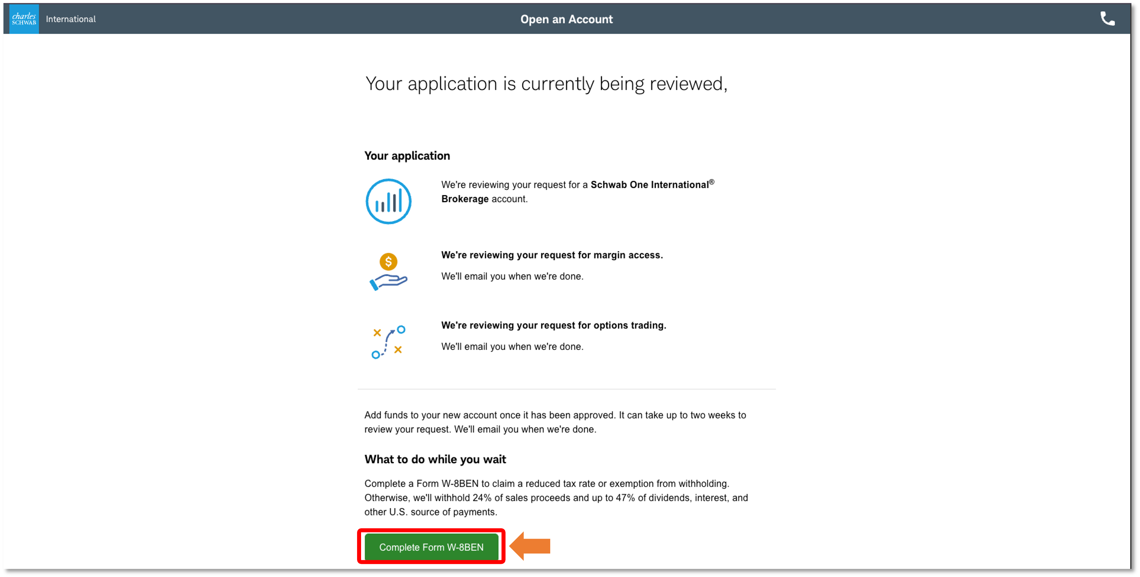 點擊Complete Form W-8BEN按鈕