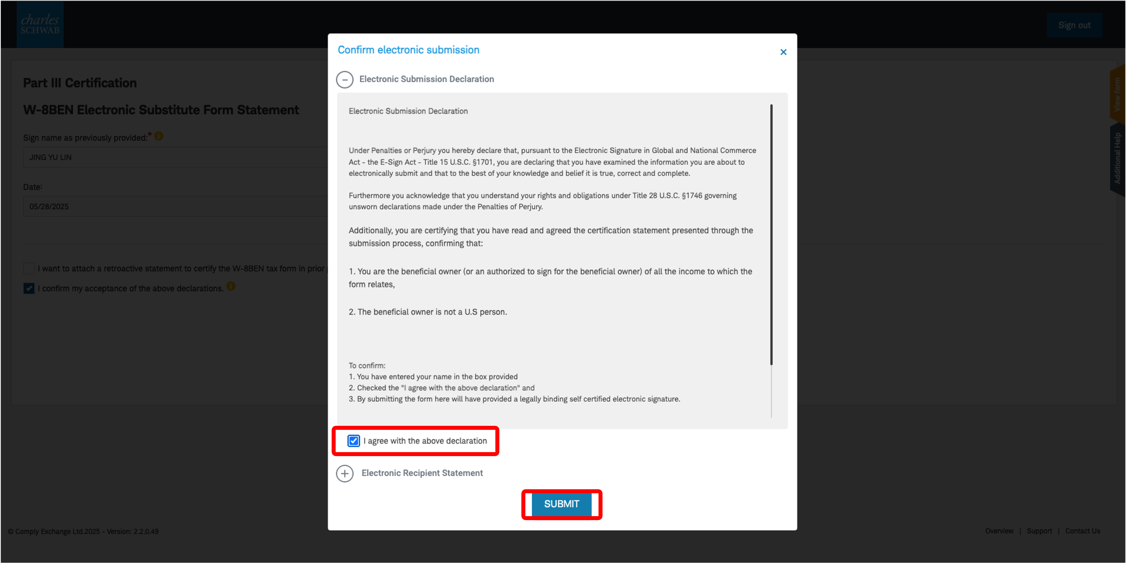 最終提交W-8BEN表格